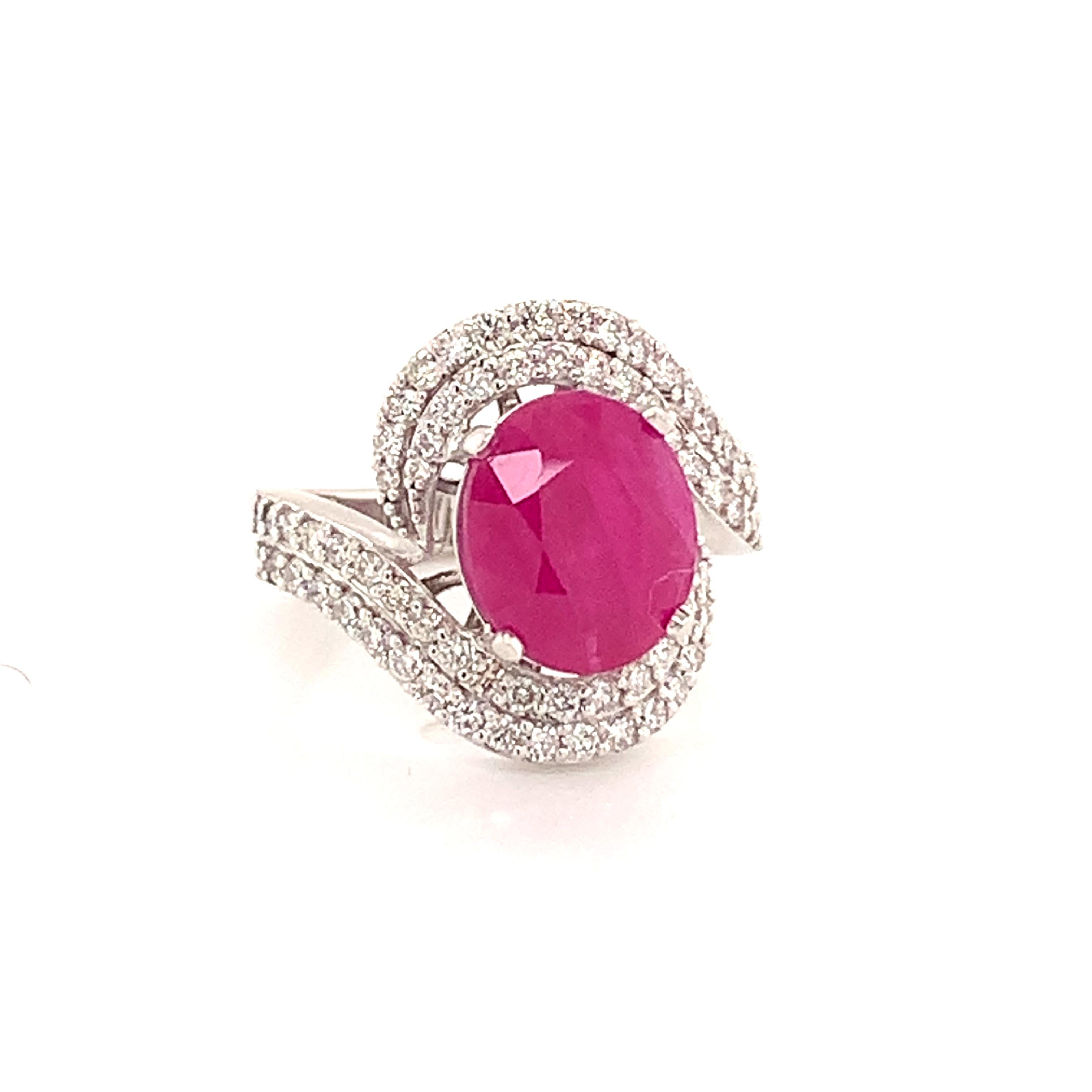 Oval Cut Natural Ruby Diamond Ring 14k Gold 6.32 TCW GIA Certified For Sale