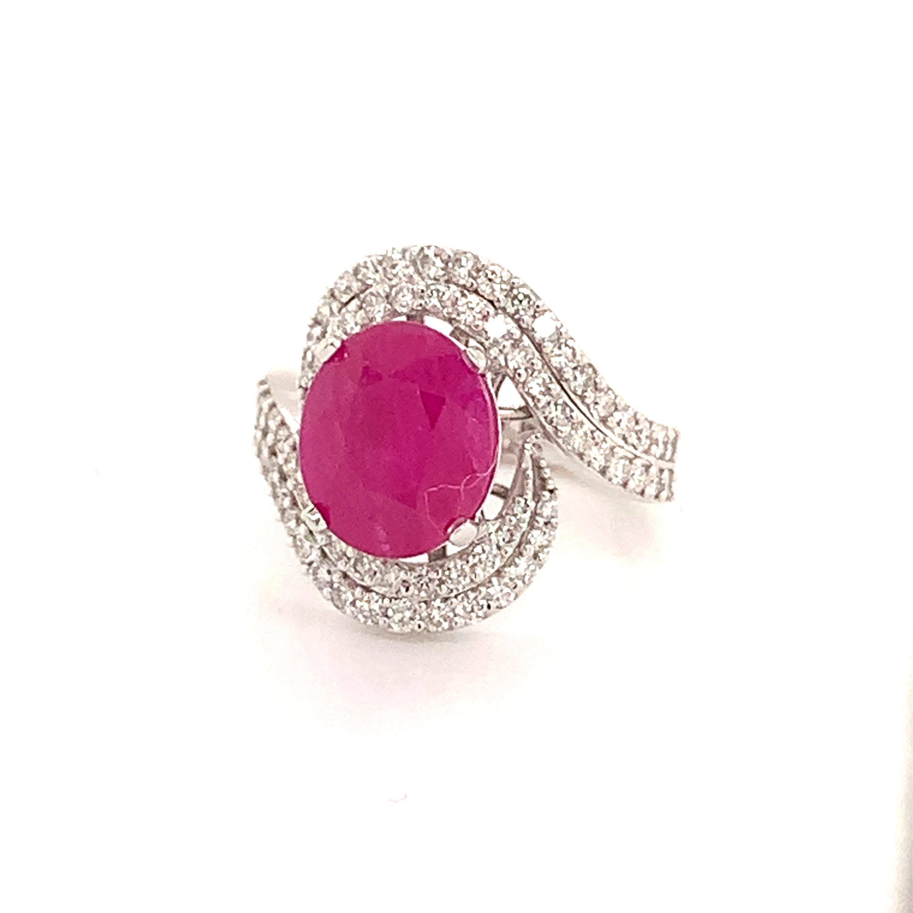 Natural Ruby Diamond Ring 14k Gold 6.32 TCW GIA Certified In New Condition For Sale In Brooklyn, NY