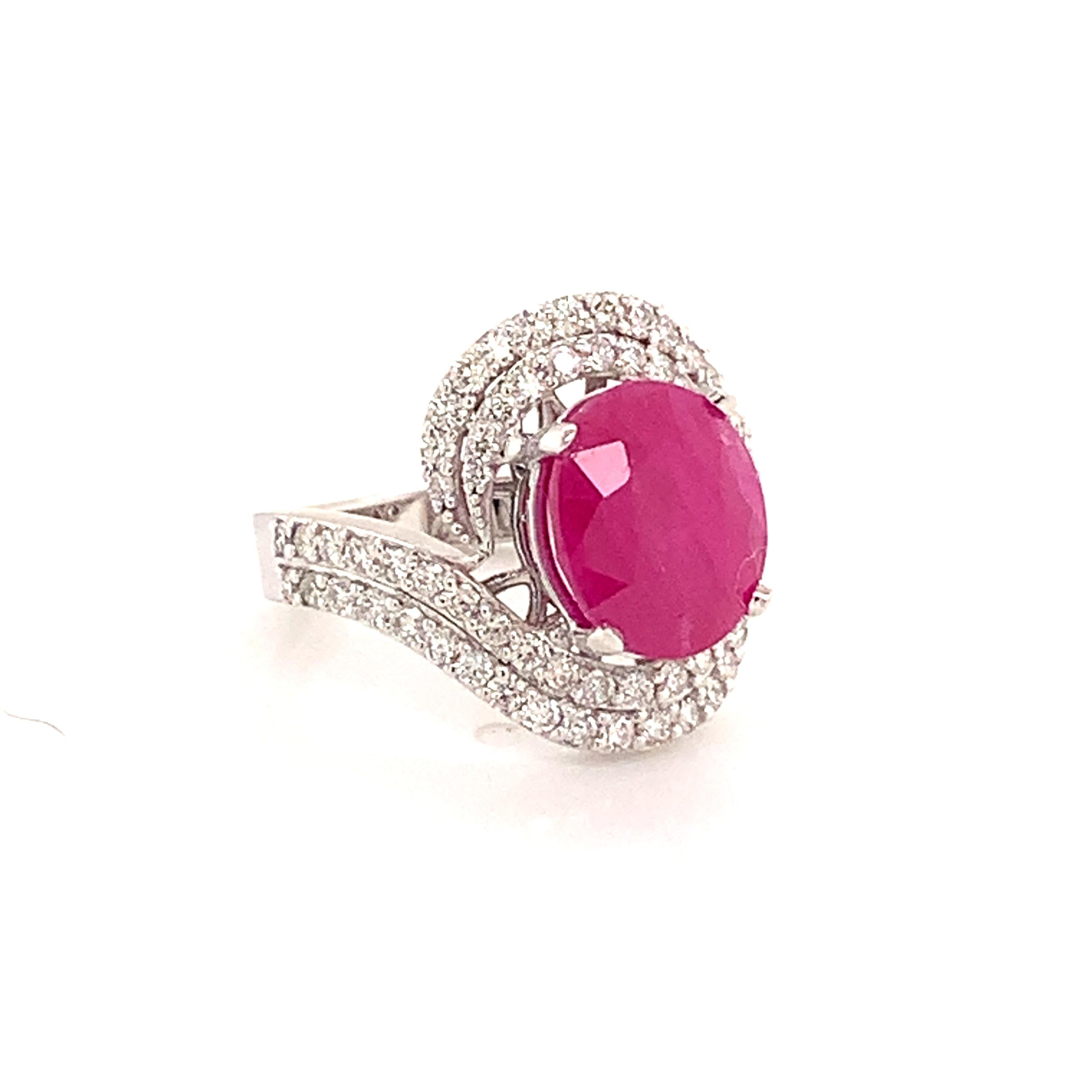 Women's Natural Ruby Diamond Ring 14k Gold 6.32 TCW GIA Certified For Sale