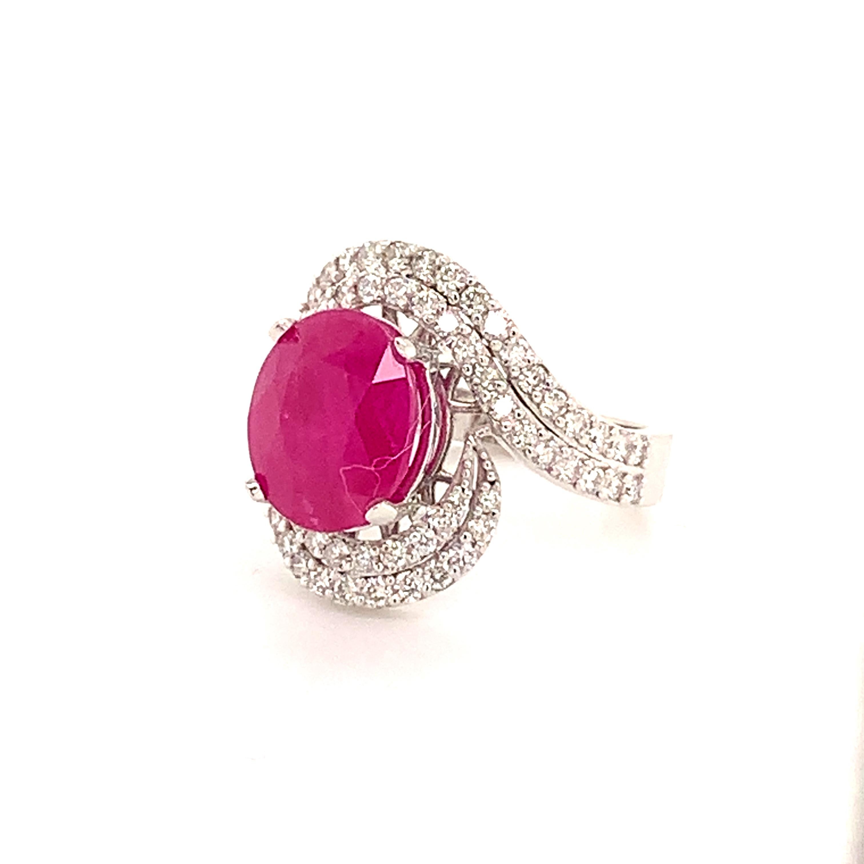 Natural Ruby Diamond Ring 14k Gold 6.32 TCW GIA Certified For Sale 1