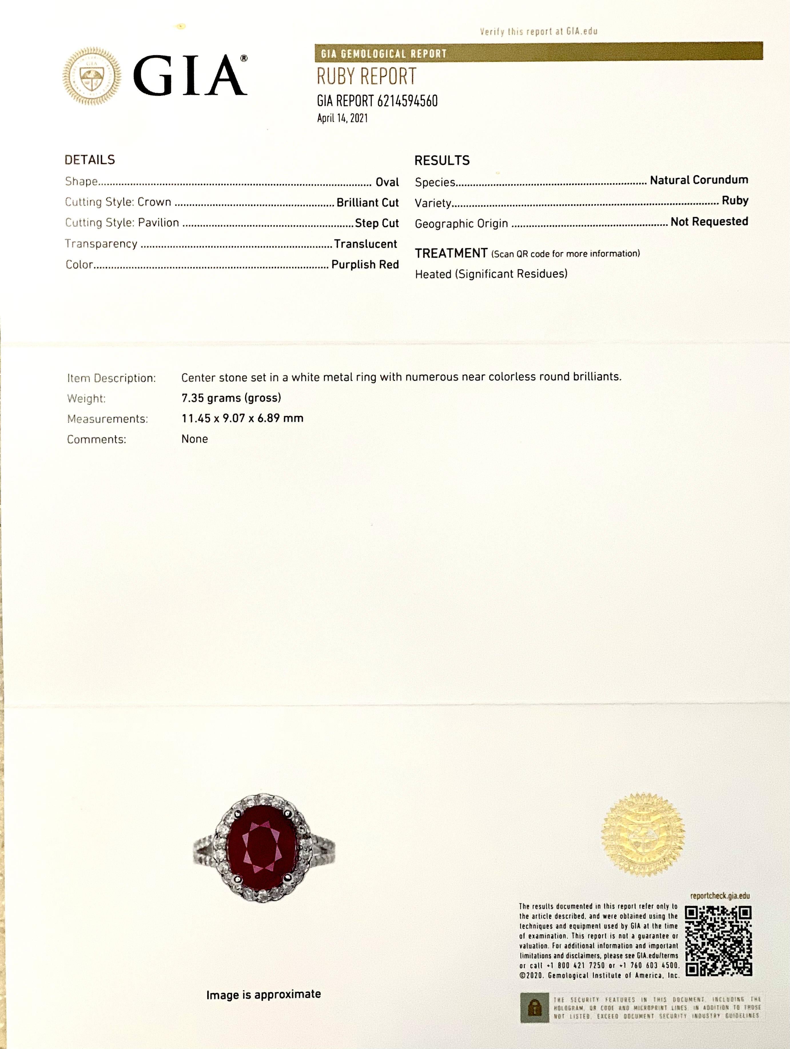 Natural Ruby Diamond Ring 14k Gold 6.5 TCW GIA Certified For Sale 3