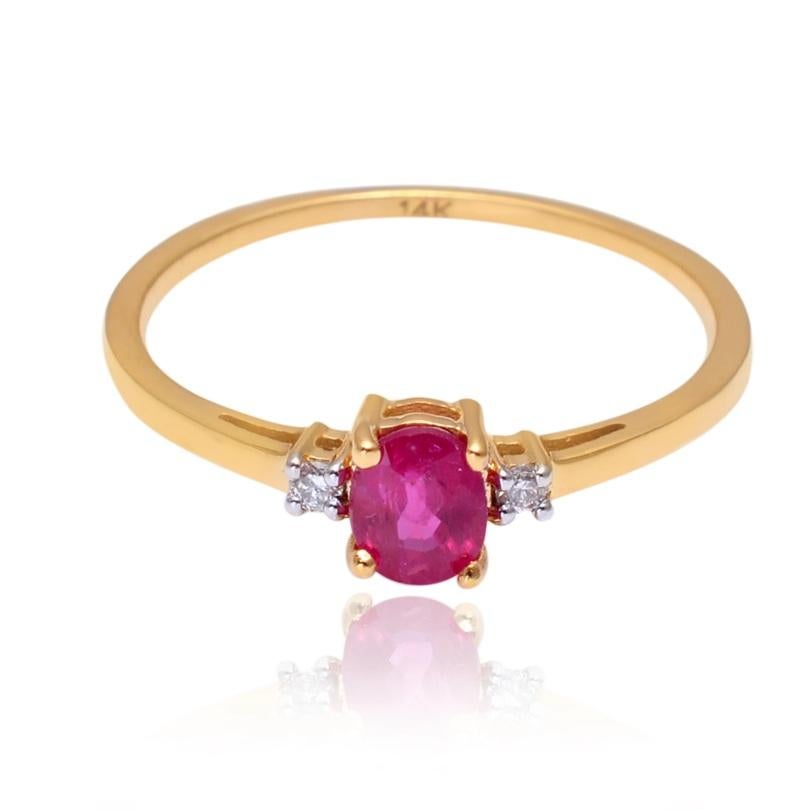 Natural Ruby & Diamond Ring 14K Gold en vente 1