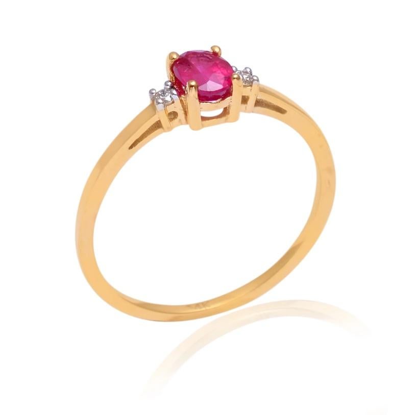 Natural Ruby & Diamond Ring 14K Gold en vente 3