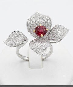 Natural Ruby & Diamond Ring 18k Gold