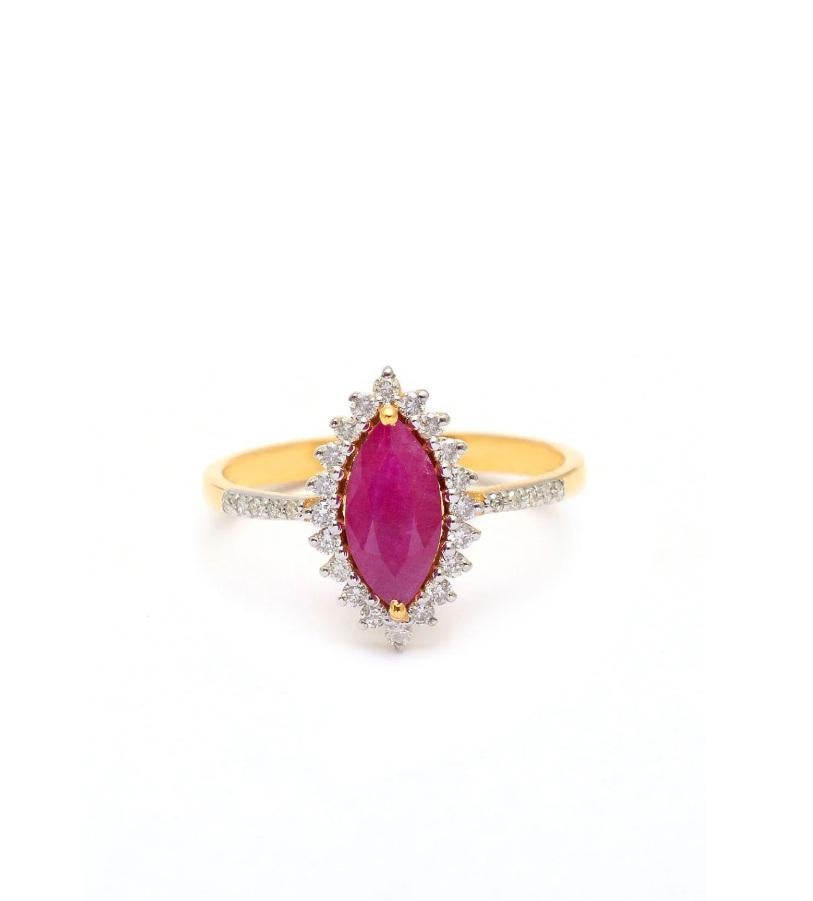Anillo de rubí natural y diamantes Oro de 18 quilates Corte Asscher en venta