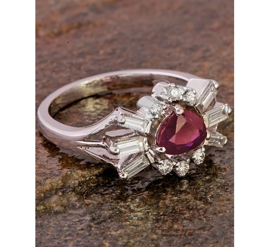 Natürlicher Rubin & Diamant Ring 18K Gold (Asscher-Schliff) im Angebot