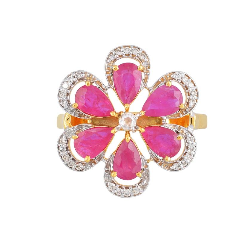 Natural Ruby & Diamond Ring 18K gold In New Condition For Sale In jaipur, IN