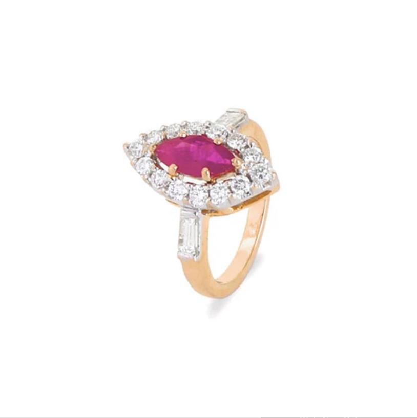 Natürlicher Rubin & Diamant Ring 18K Gold im Zustand „Neu“ im Angebot in jaipur, IN