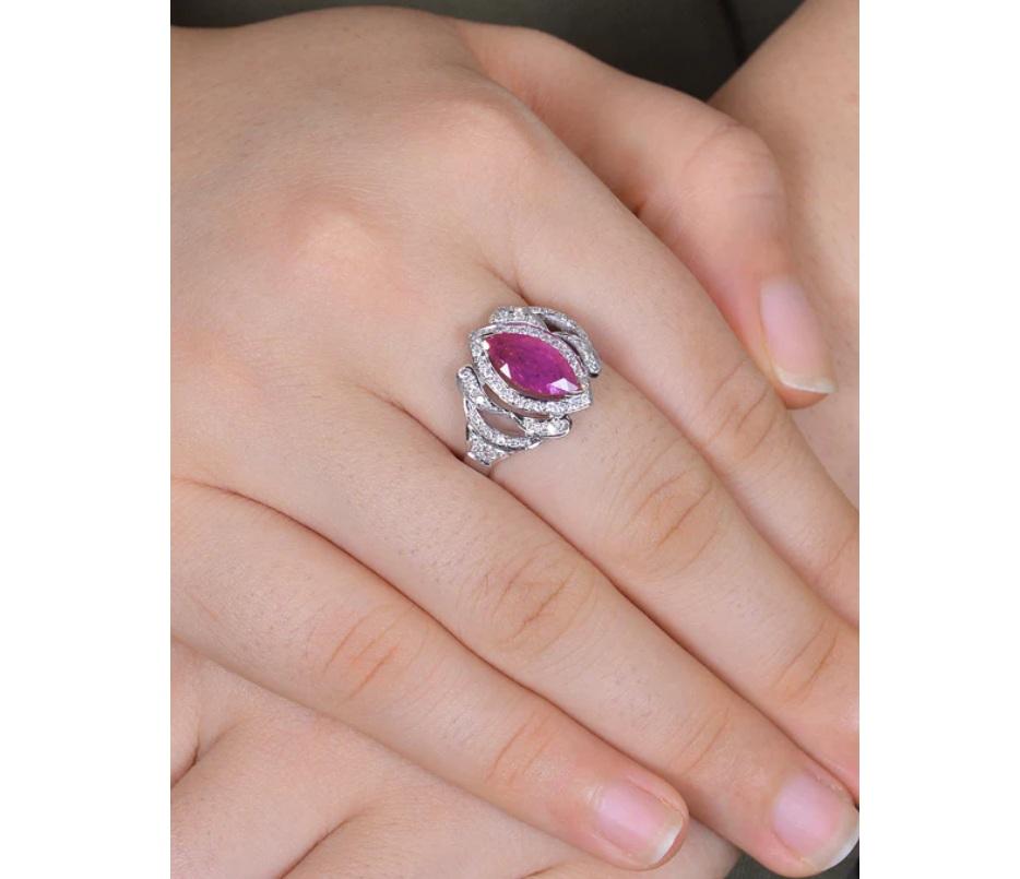 Natürlicher Rubin & Diamant Ring 18K Gold im Angebot 2
