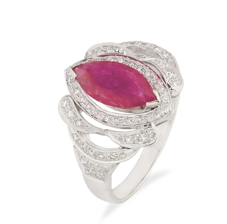 Natürlicher Rubin & Diamant Ring 18K Gold im Angebot 4