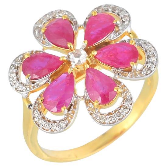 Natural Ruby & Diamond Ring 18K gold For Sale