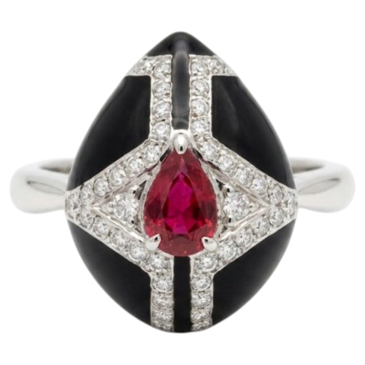 Natural Ruby and Diamond Ring in 18K Gold, Designer Made, India