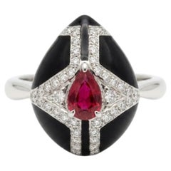 Natural Ruby & Diamond Ring 18k Gold