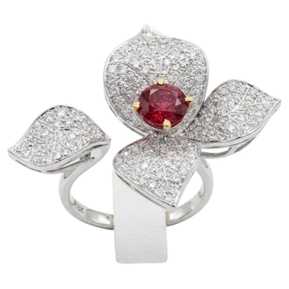 18K Gold Ruby and Diamond Ring, Designer Made, India, 1.45ct Ruby For Sale