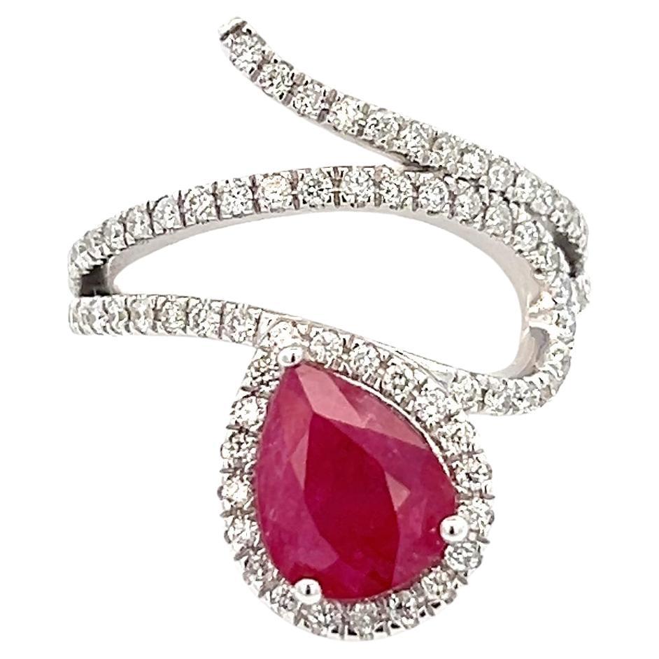 Natural Ruby Diamond Ring 6.75 14k W Gold 2.32 TCW Certified For Sale