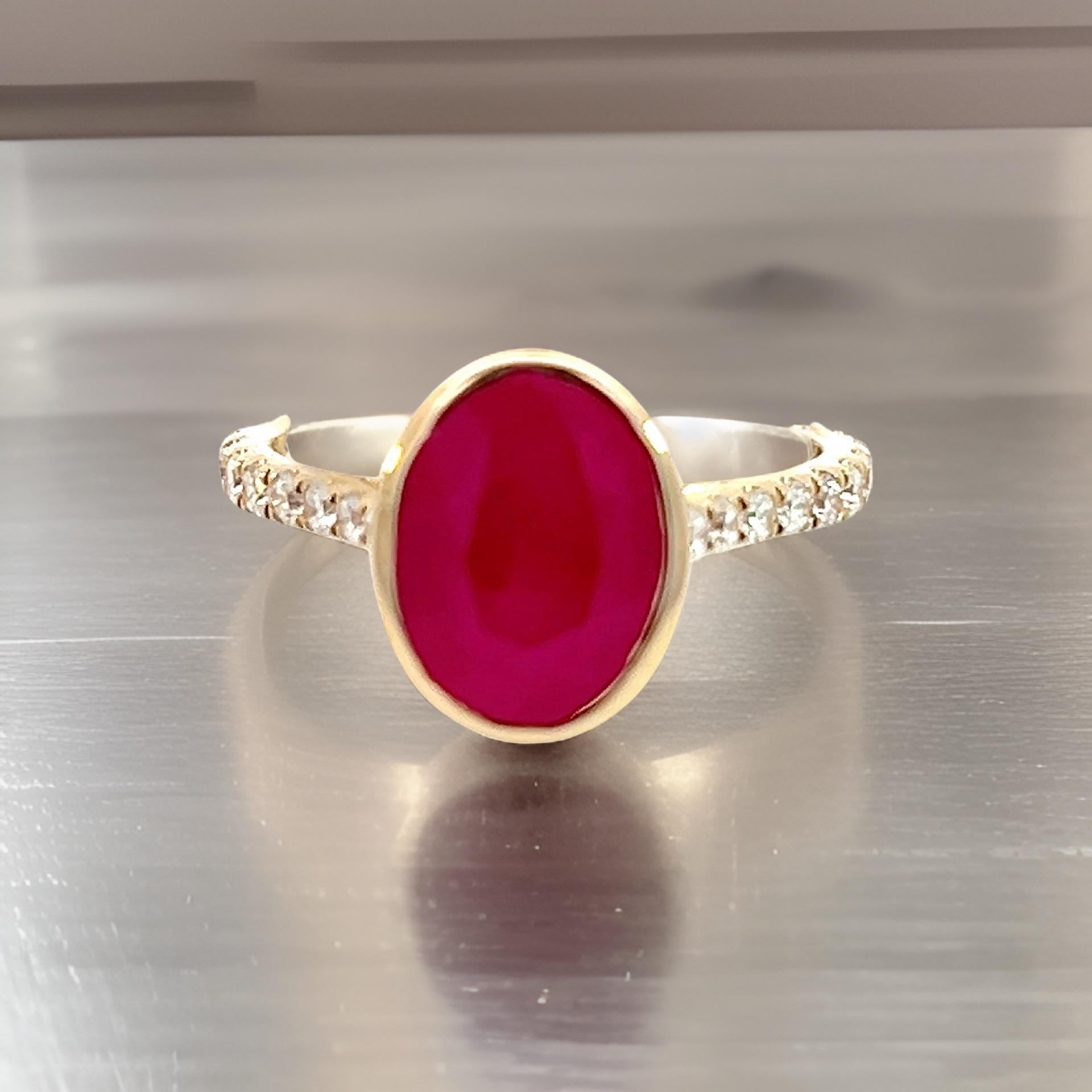 Oval Cut Natural Ruby Diamond Ring 6.75 14k Y Gold 4.38 TCW Certified For Sale