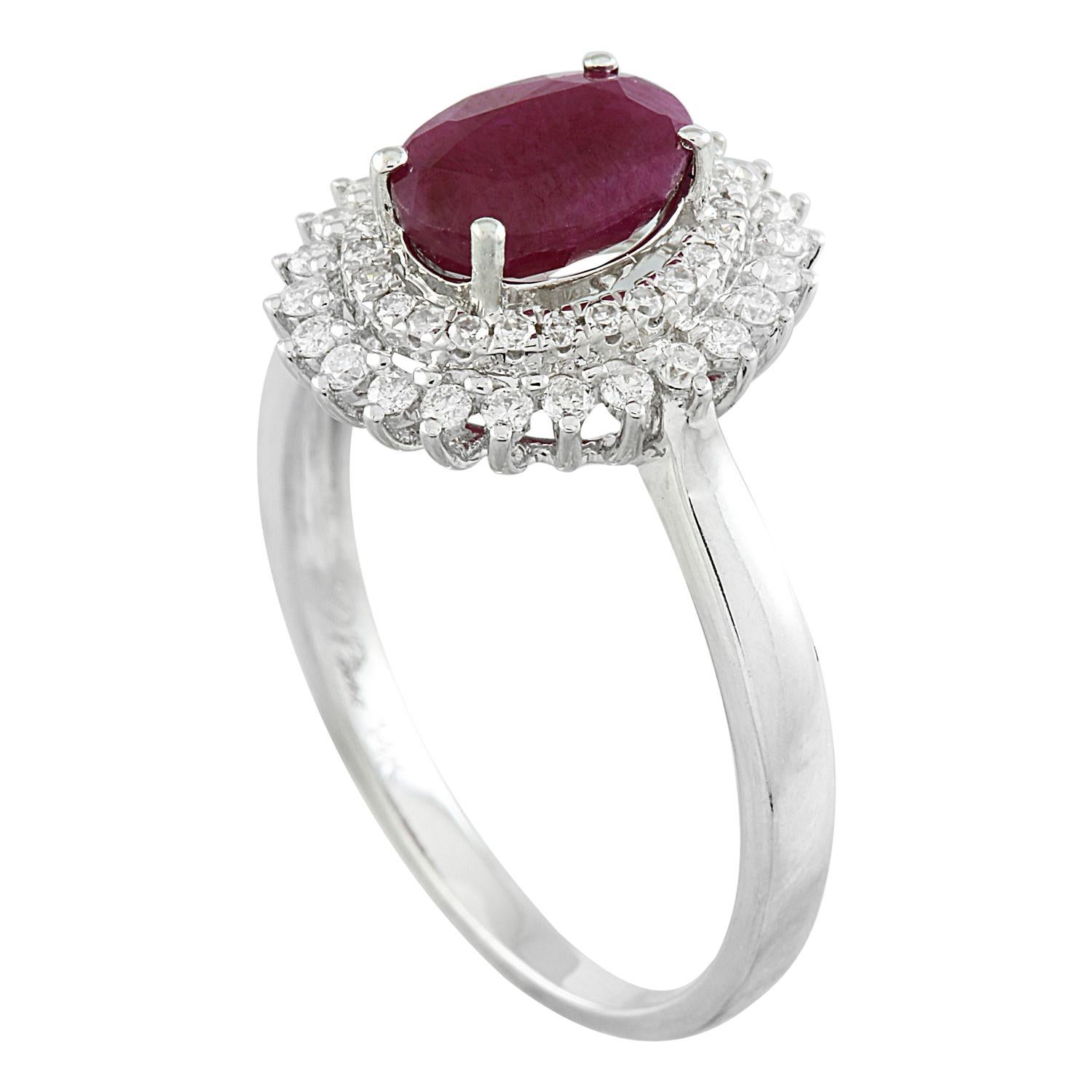 Modern Natural Ruby Diamond Ring: Exquisite Beauty in 14K Solid White Gold For Sale