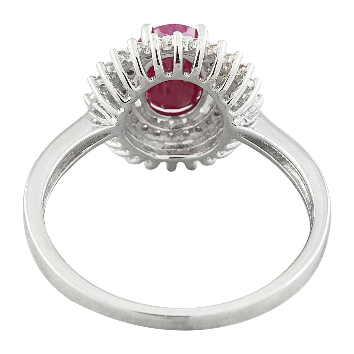Oval Cut Natural Ruby Diamond Ring: Exquisite Beauty in 14K Solid White Gold For Sale