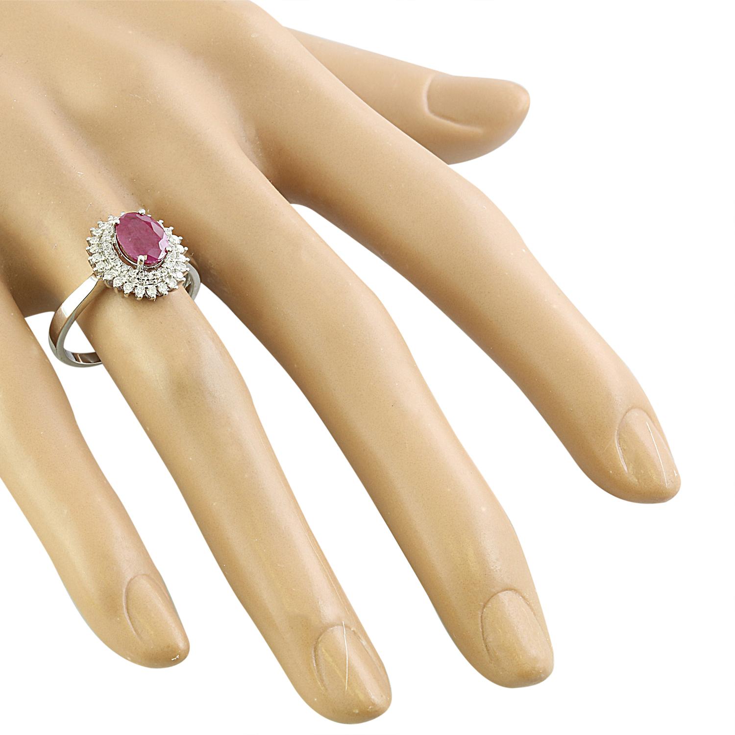 Natural Ruby Diamond Ring: Exquisite Beauty in 14K Solid White Gold In New Condition For Sale In Los Angeles, CA