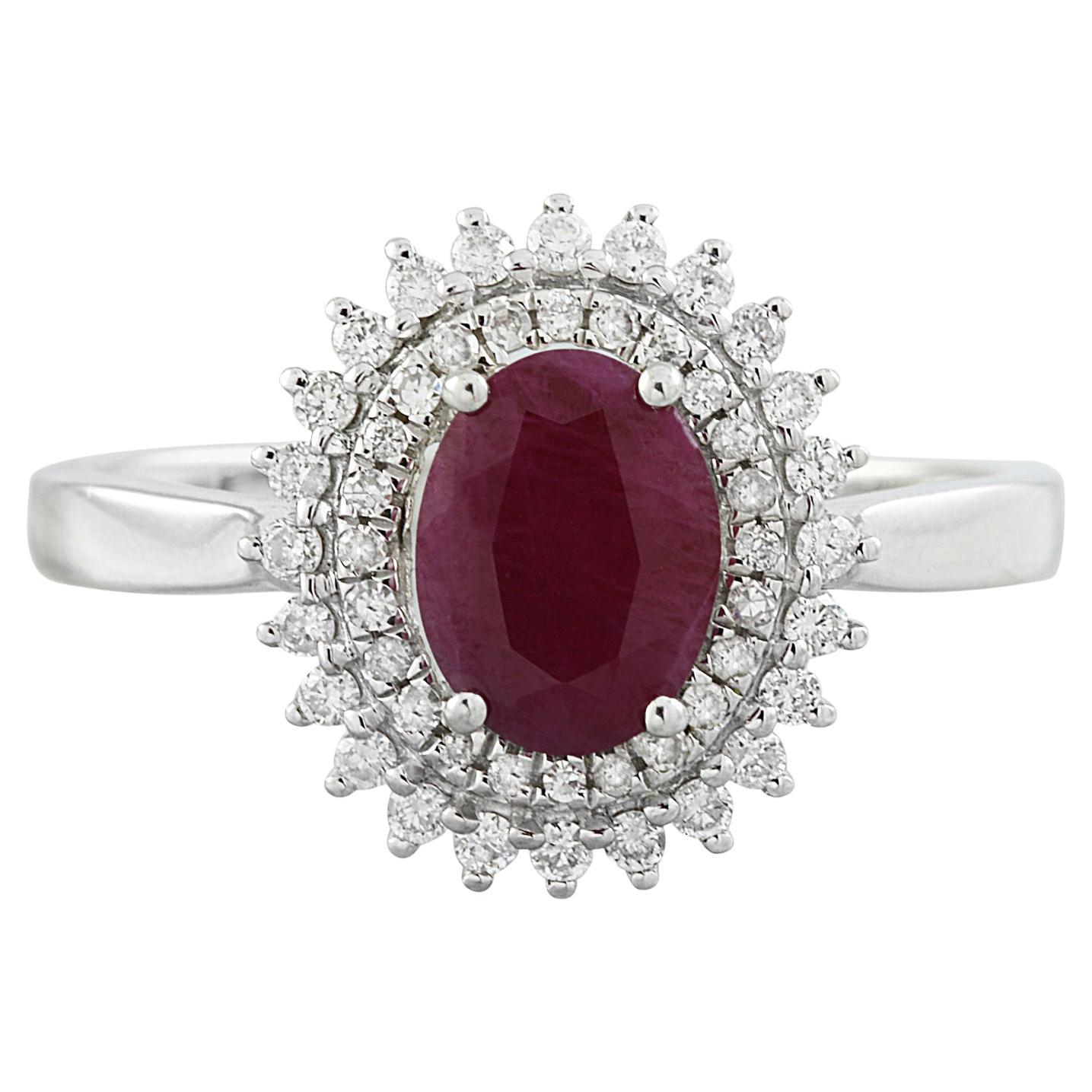 Natural Ruby Diamond Ring: Exquisite Beauty in 14K Solid White Gold For Sale