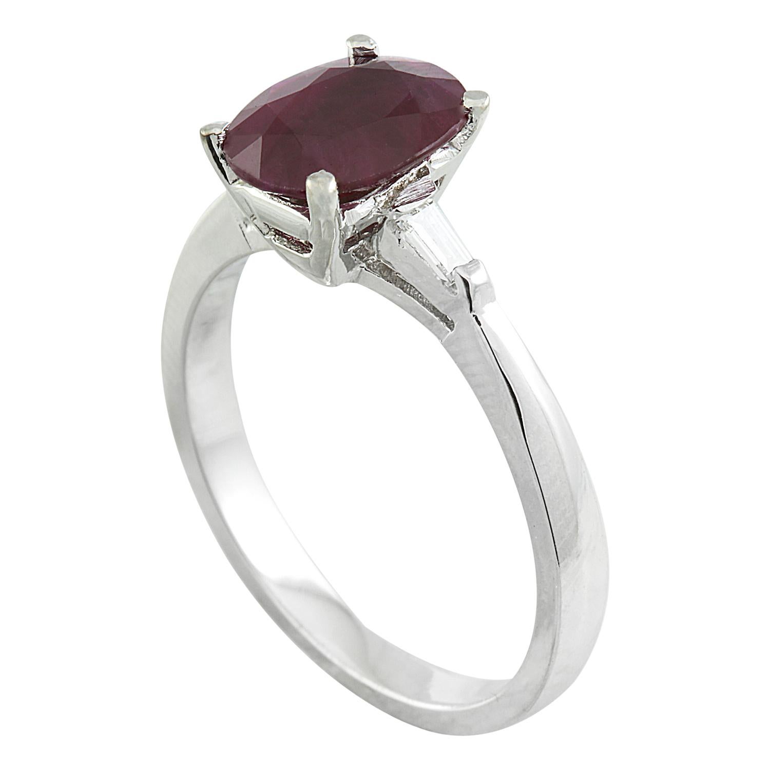 Modern Radiant Ruby Diamond Ring: Timeless Elegance in 14K Solid White Gold For Sale