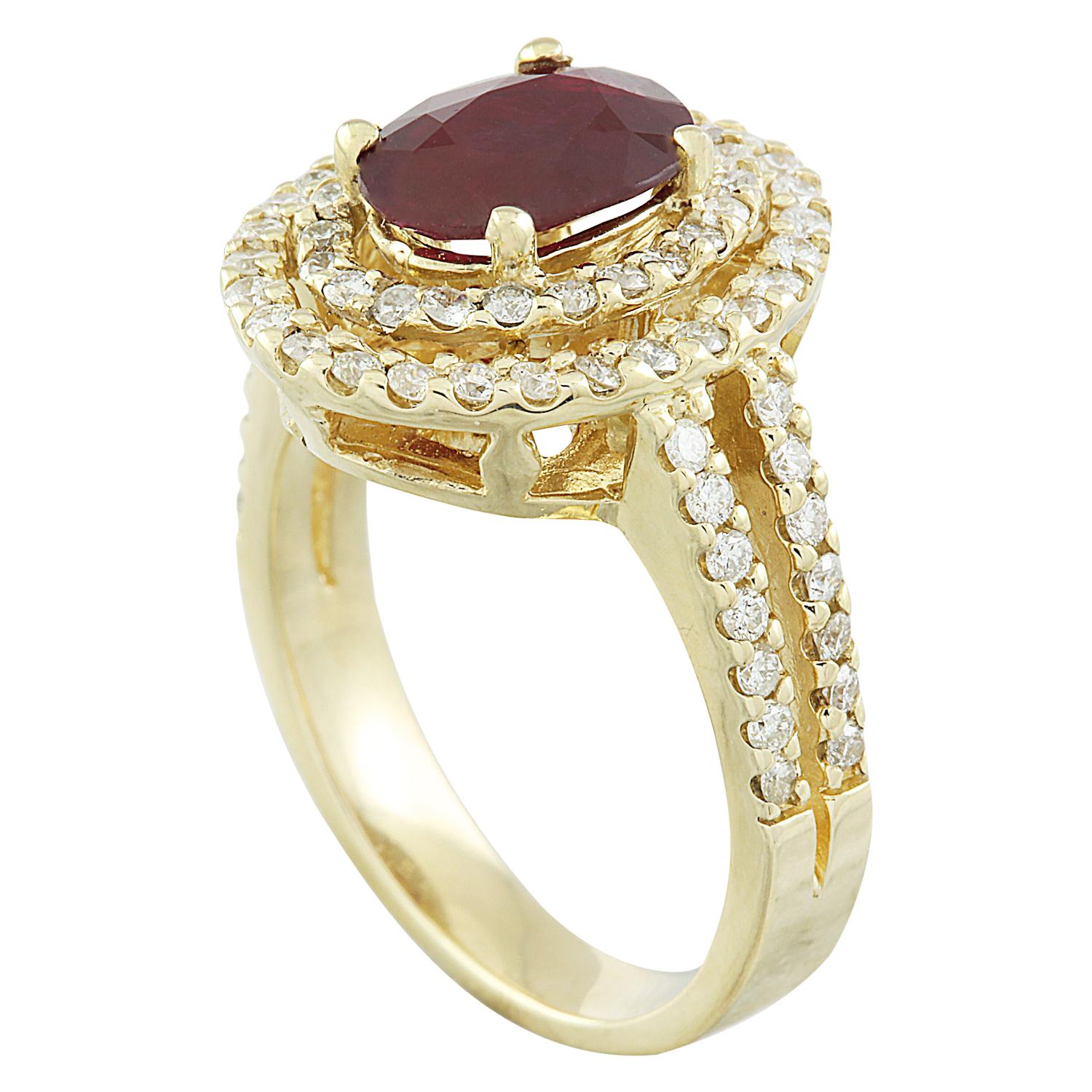 Natural Ruby Diamond Ring in 14 Karat Solid Yellow Gold  In New Condition For Sale In Los Angeles, CA