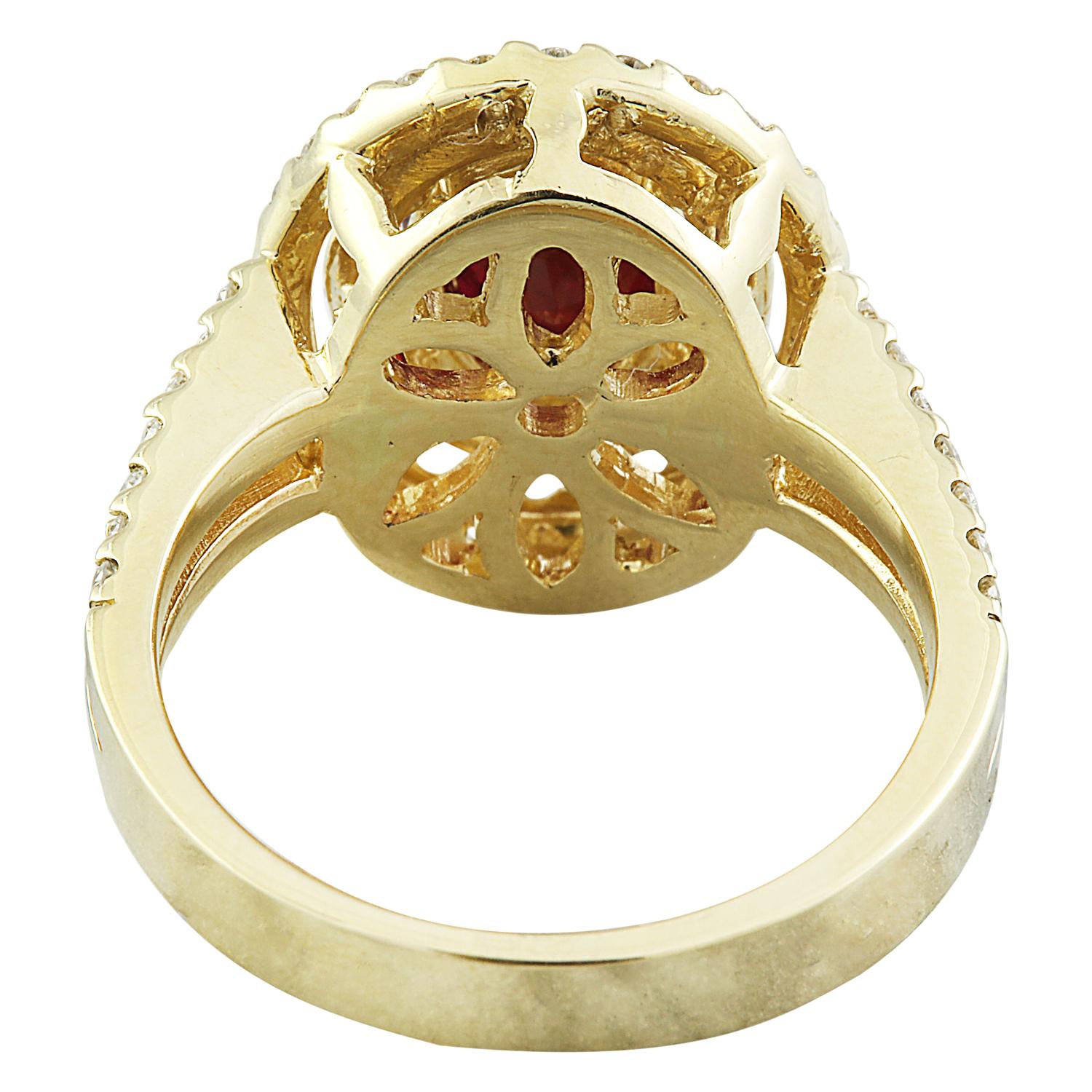 Women's Natural Ruby Diamond Ring in 14 Karat Solid Yellow Gold  For Sale