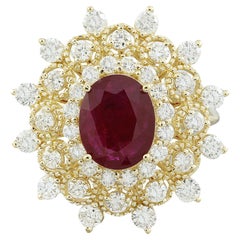 Natürlicher Rubin-Diamantring aus 14 Karat massivem Gelbgold 