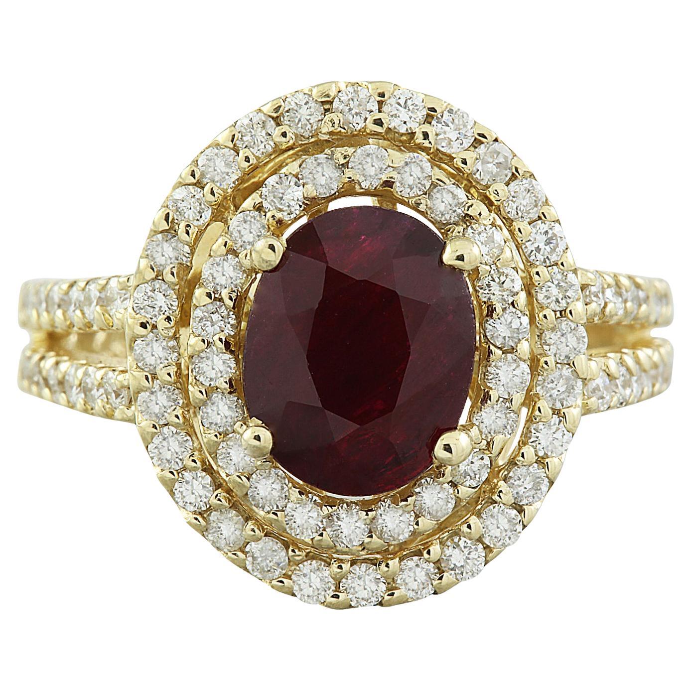 Natural Ruby Diamond Ring in 14 Karat Solid Yellow Gold  For Sale