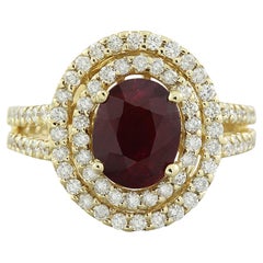 Natural Ruby Diamond Ring in 14 Karat Solid Yellow Gold