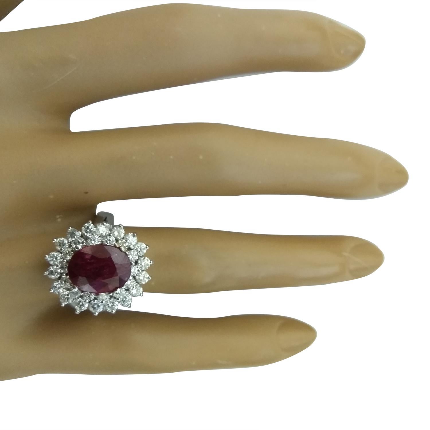 Oval Cut Natural Ruby Diamond Ring In 14 Karat White Gold For Sale
