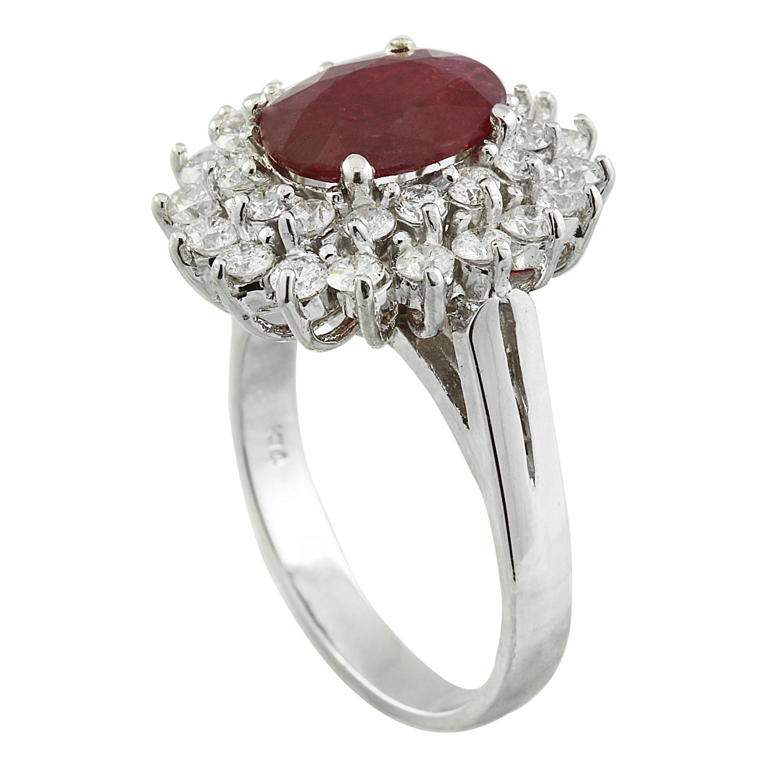 Natural Ruby Diamond Ring In 14 Karat White Gold In New Condition For Sale In Los Angeles, CA