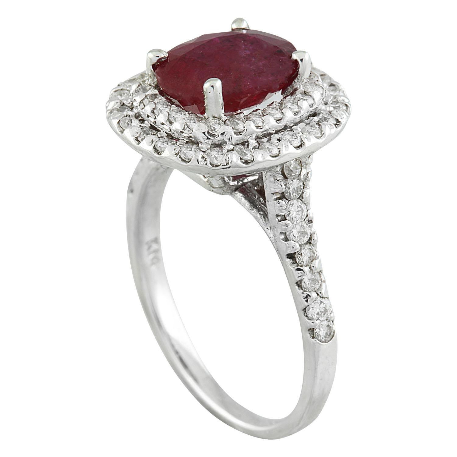 Natural Ruby Diamond Ring In 14 Karat White Gold  In New Condition For Sale In Los Angeles, CA