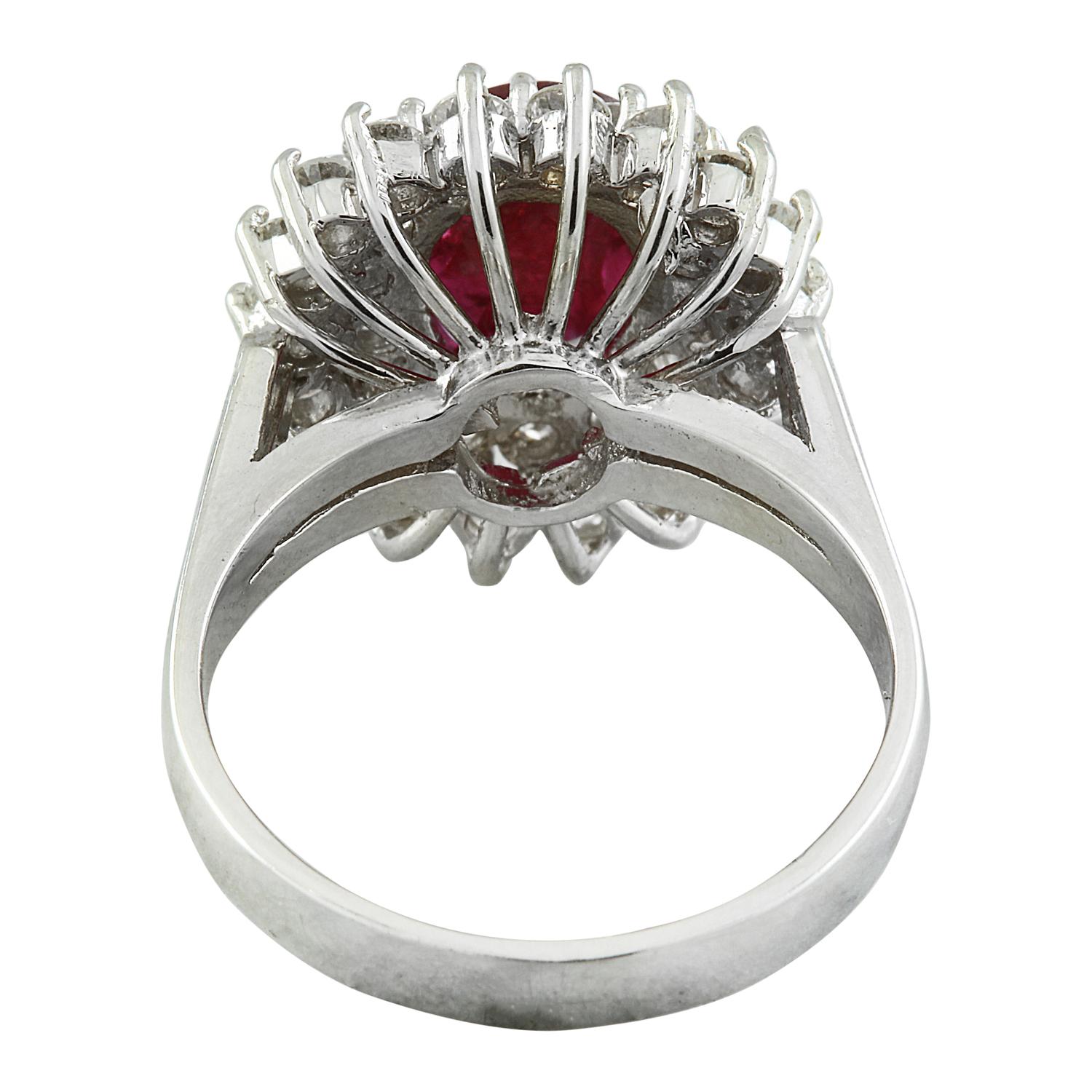 Women's Natural Ruby Diamond Ring In 14 Karat White Gold For Sale