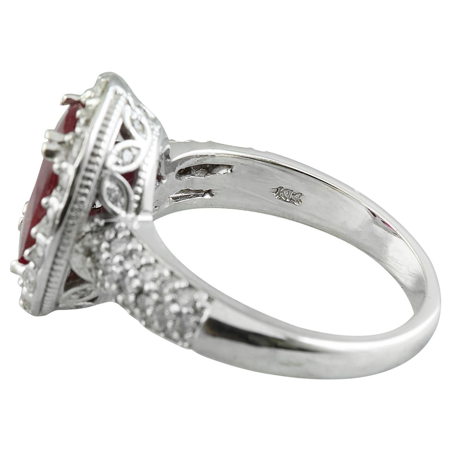 Women's Natural Ruby Diamond Ring In 14 Karat White Gold  For Sale