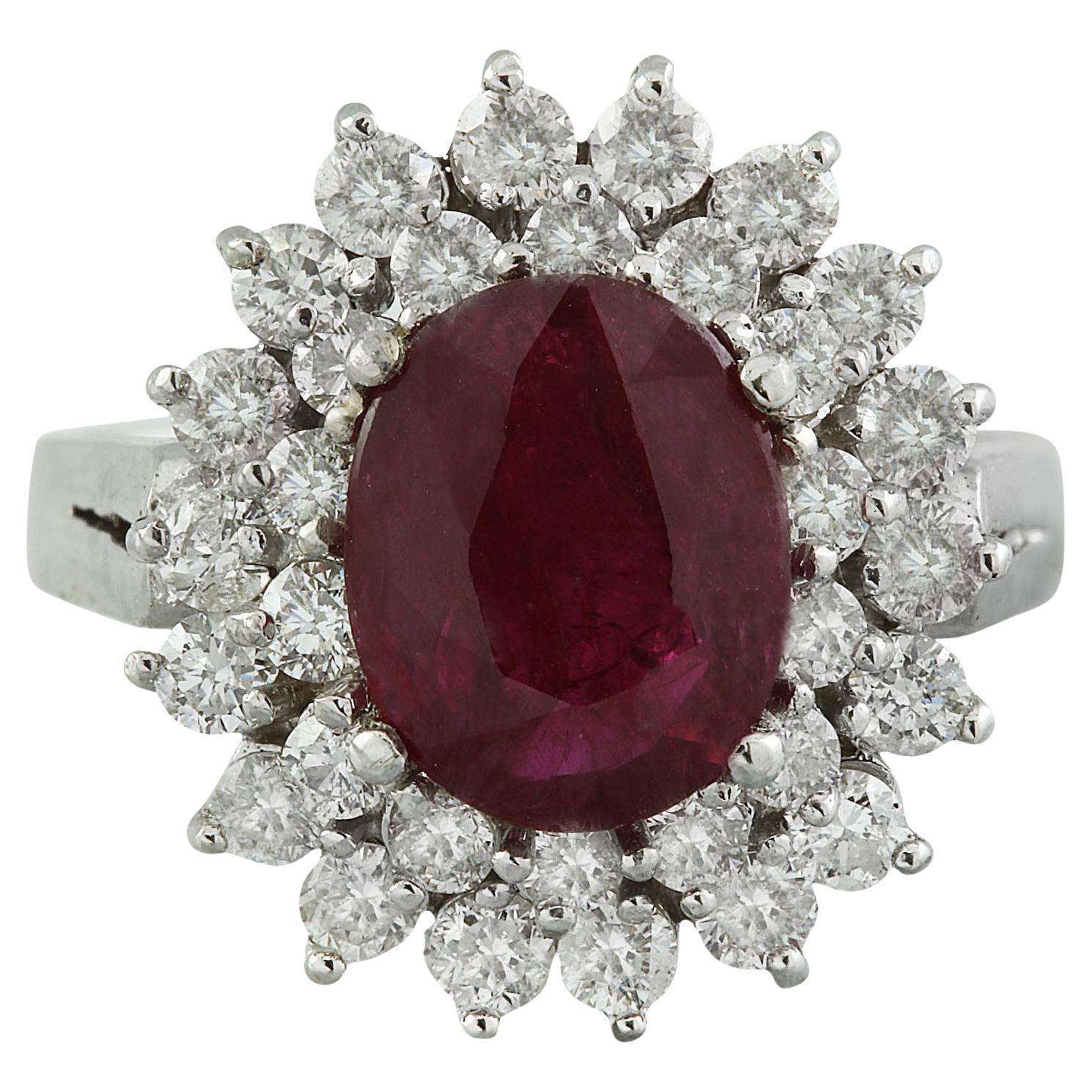 Natural Ruby Diamond Ring In 14 Karat White Gold For Sale