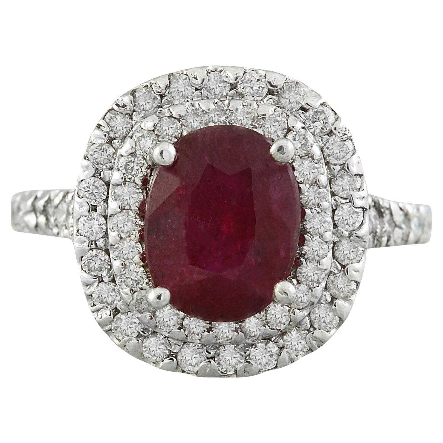 Natural Ruby Diamond Ring In 14 Karat White Gold  For Sale