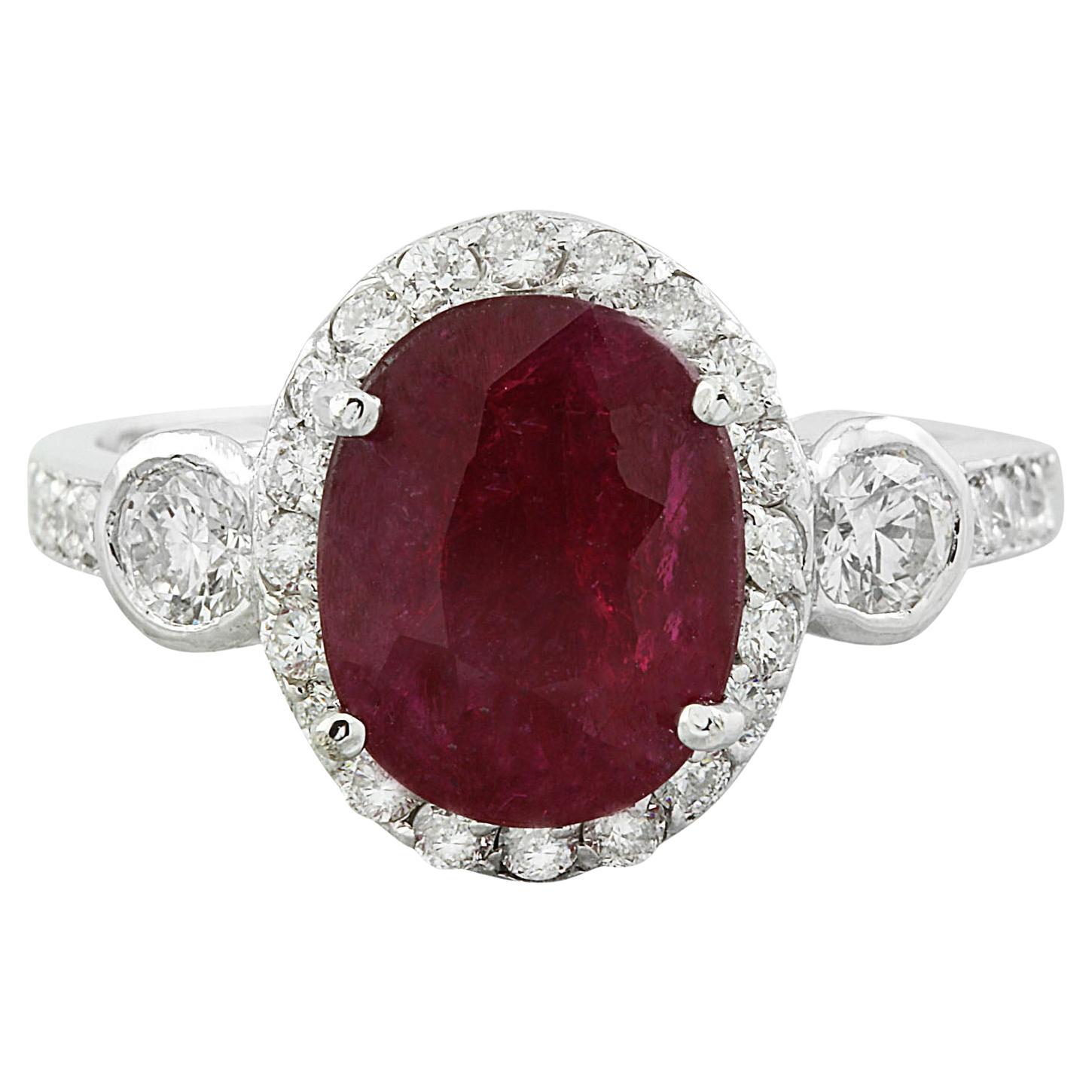 Natural Ruby Diamond Ring In 14 Karat White Gold  For Sale