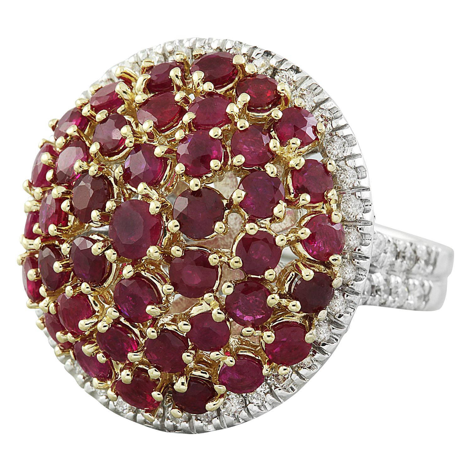 Natural Ruby Diamond Ring In 14 Karat Yellow and White Gold  In New Condition For Sale In Los Angeles, CA