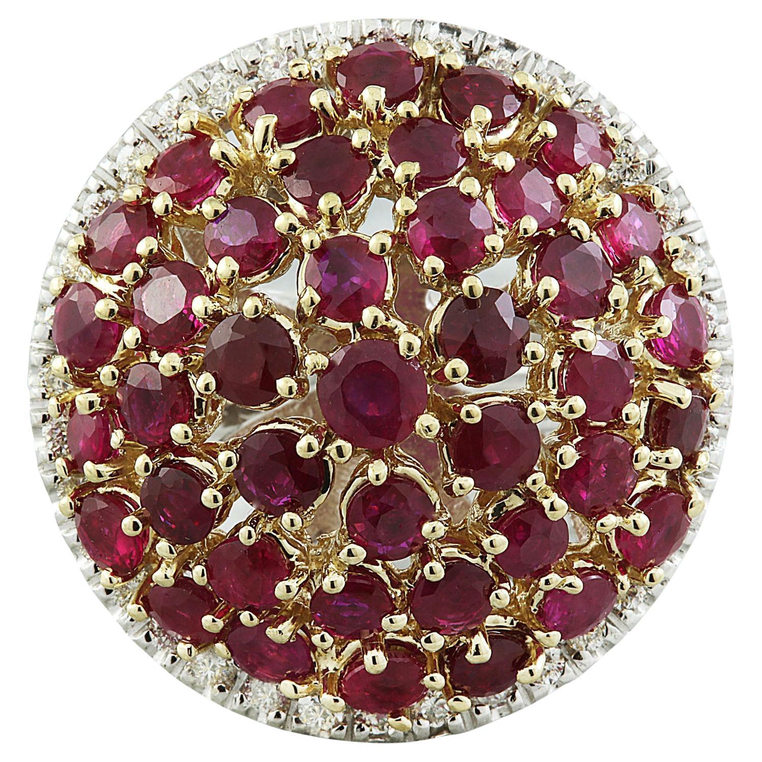 Natural Ruby Diamond Ring In 14 Karat Yellow and White Gold  For Sale