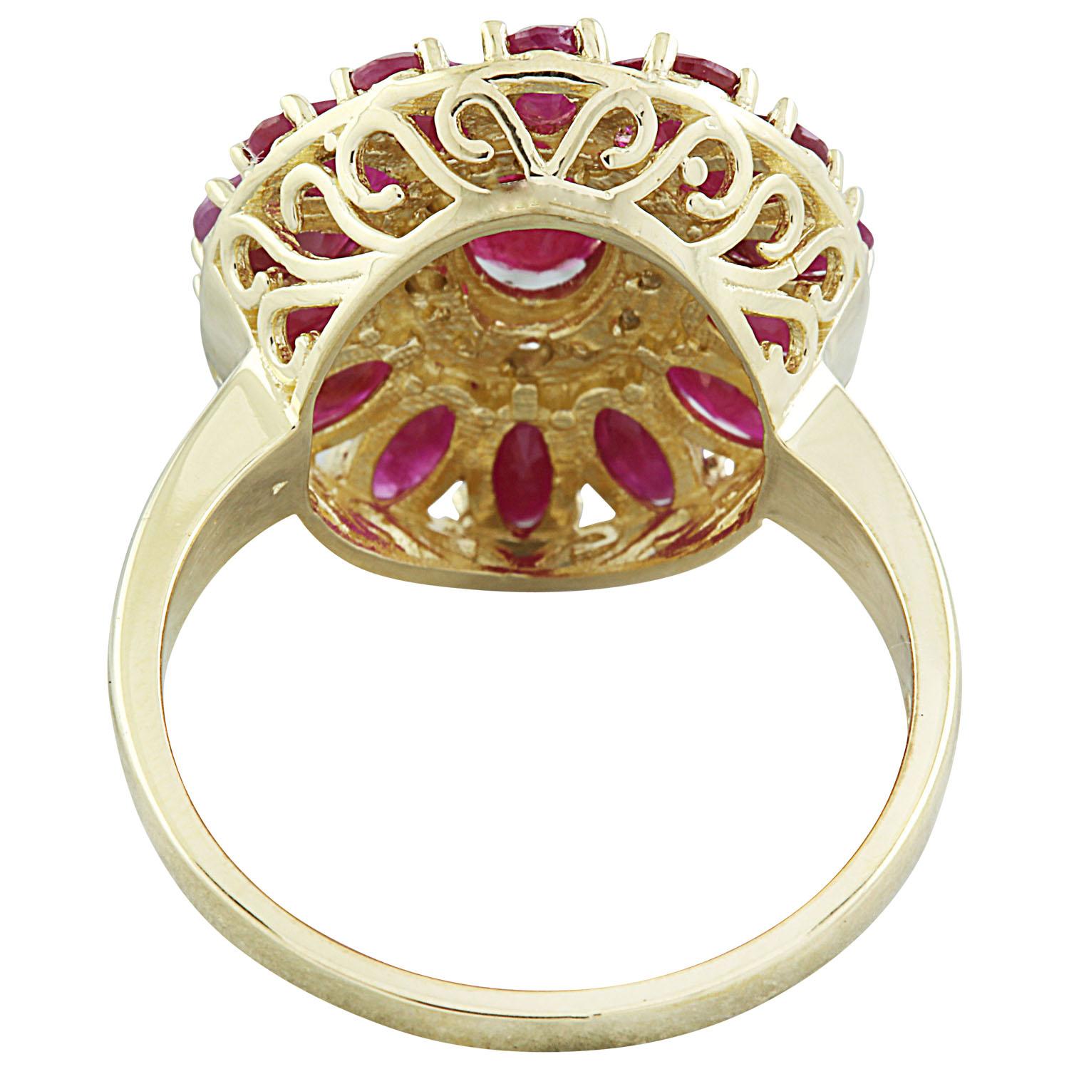 Natural Ruby Diamond Ring In 14 Karat Yellow Gold  In New Condition For Sale In Los Angeles, CA