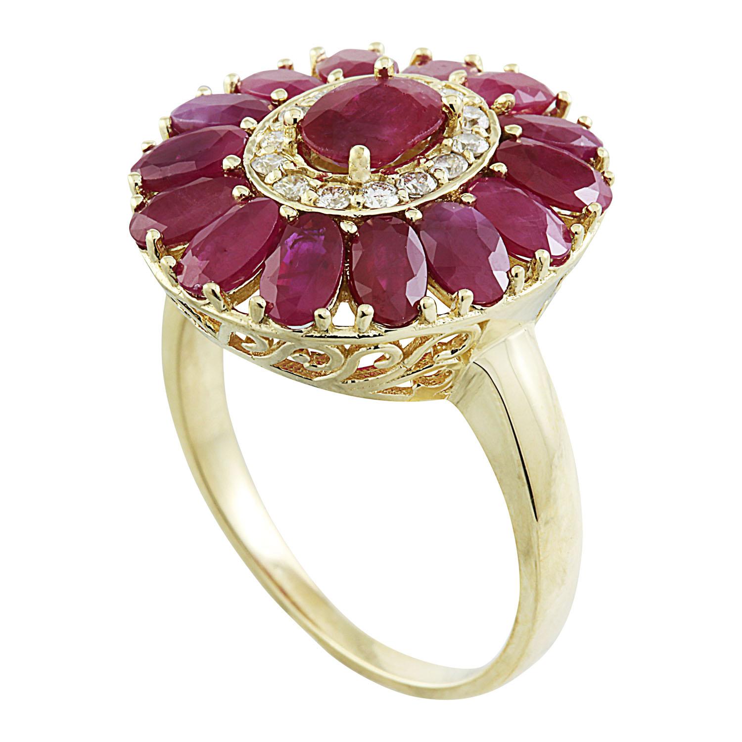 Oval Cut Natural Ruby Diamond Ring In 14 Karat Yellow Gold For Sale