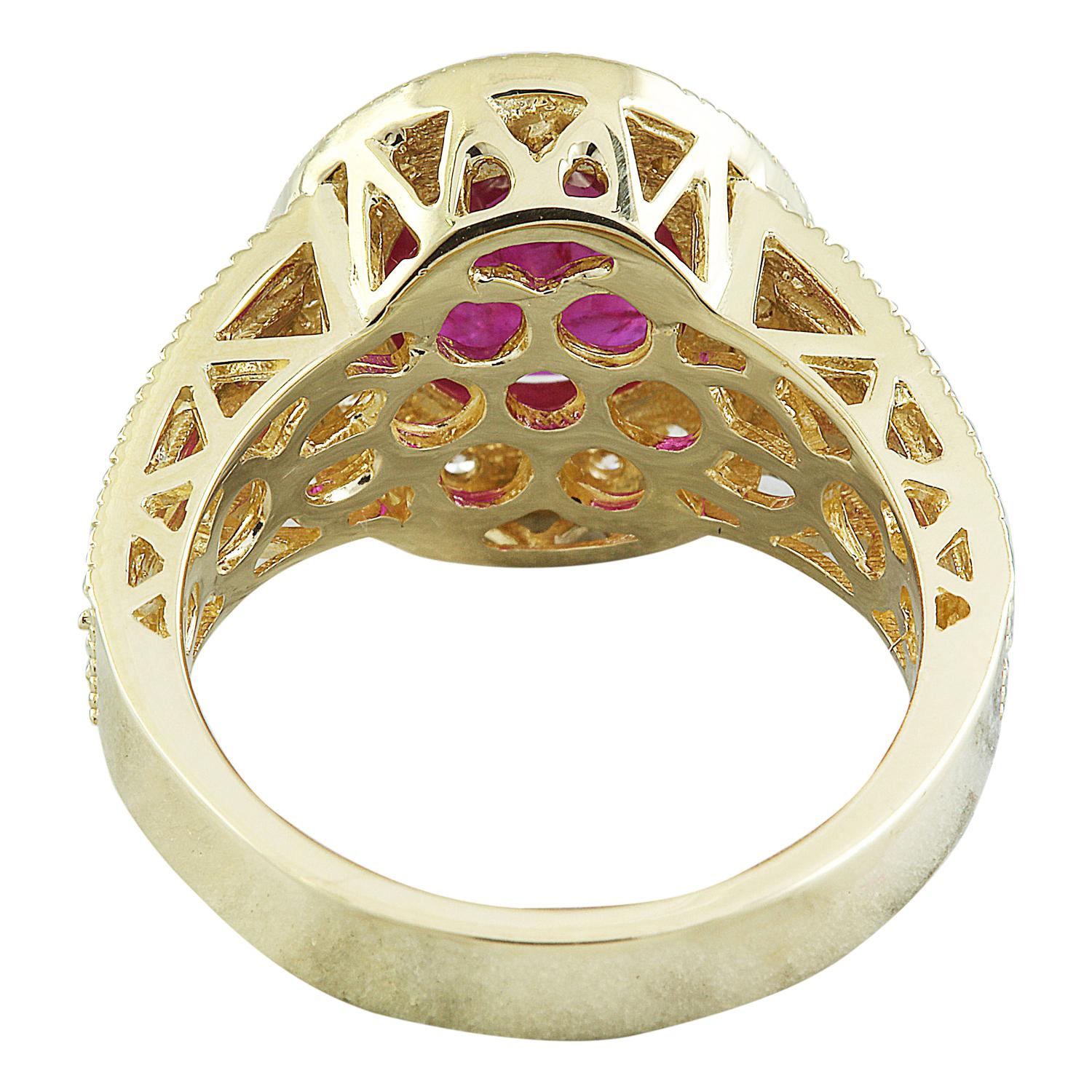 Women's Natural Ruby Diamond Ring In 14 Karat Yellow Gold For Sale