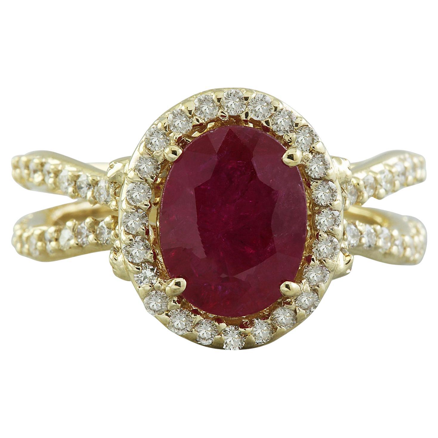 Natural Ruby Diamond Ring In 14 Karat Yellow Gold For Sale