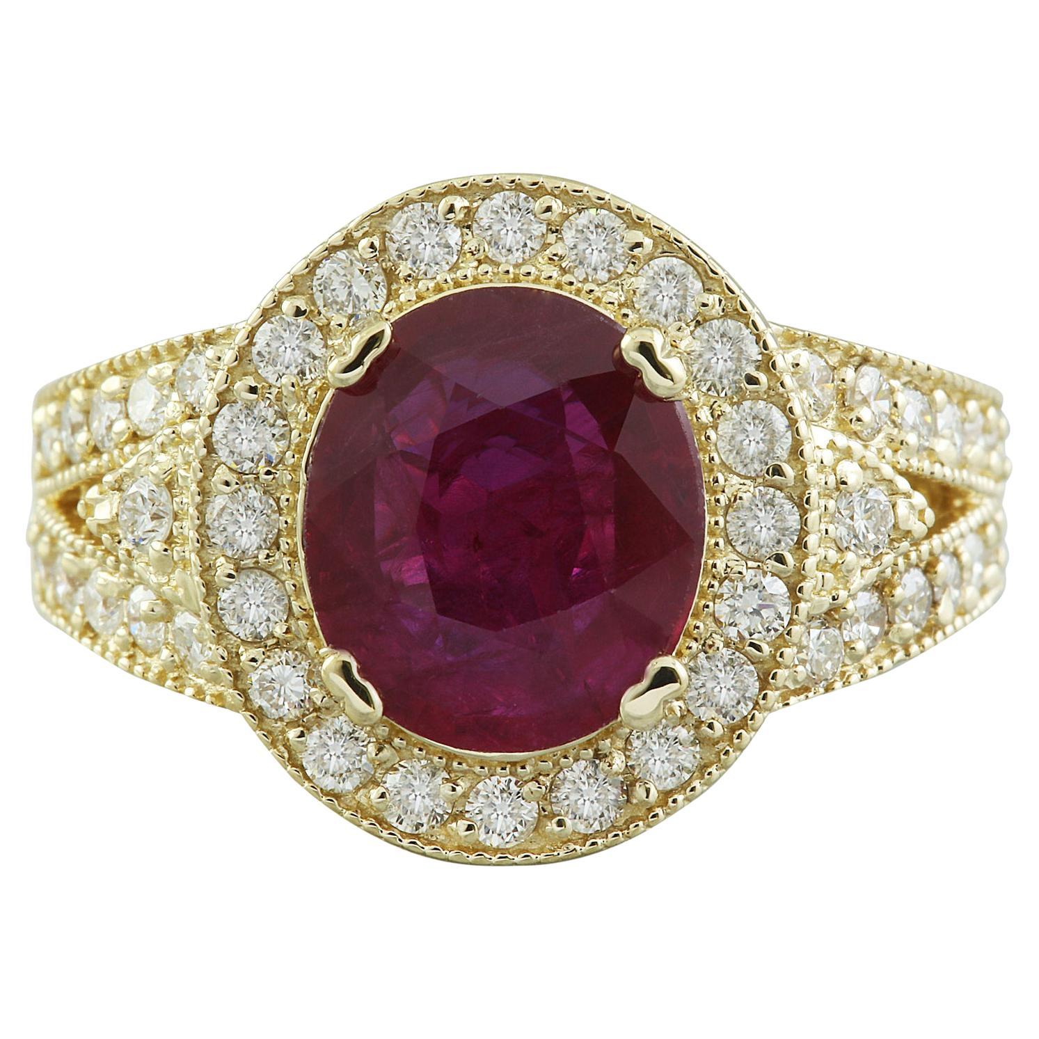 Natural Ruby Diamond Ring In 14 Karat Yellow Gold