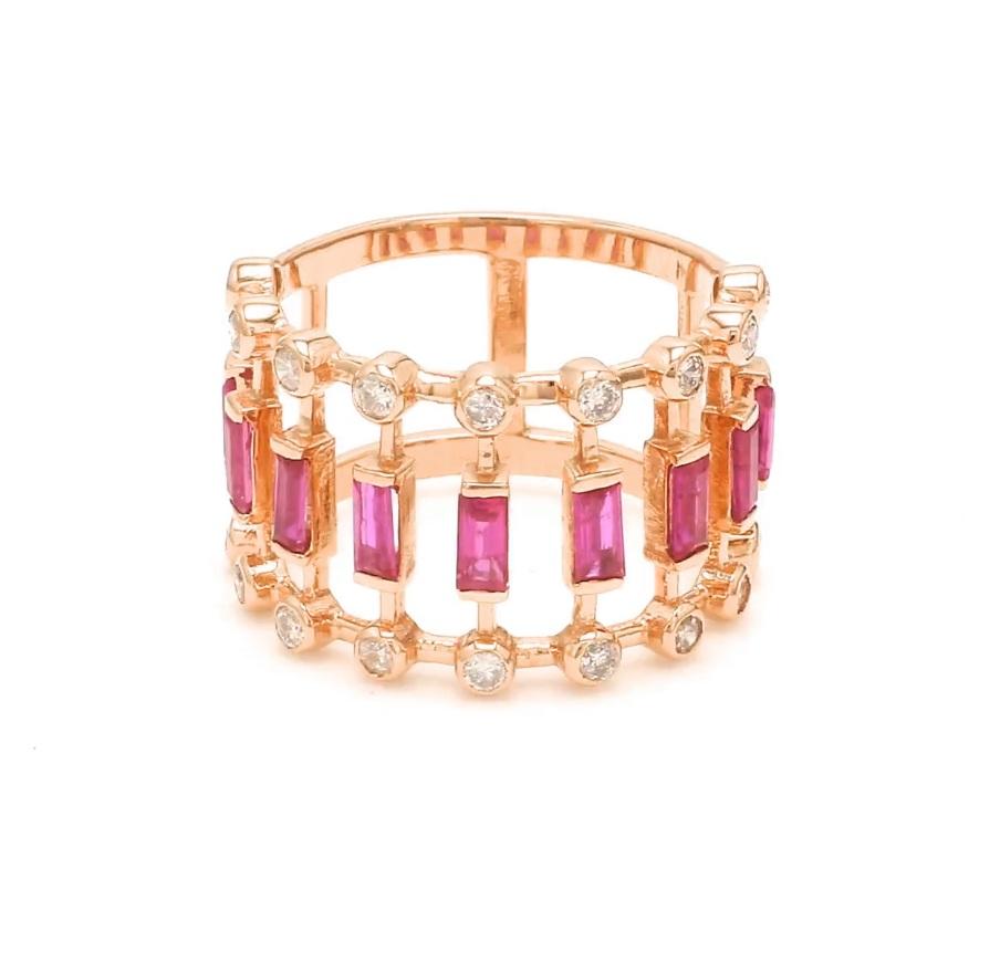 De las mujeres Anillo de rubí natural y diamante en oro de 14k en venta