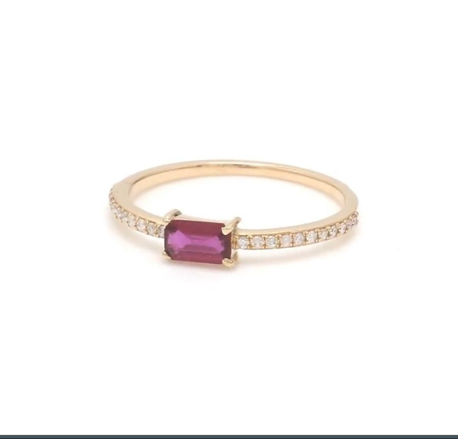 Bague en or 14k avec rubis naturel et diamant Pour femmes en vente