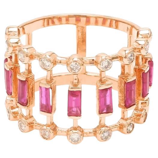 Anillo de rubí natural y diamante en oro de 14k en venta