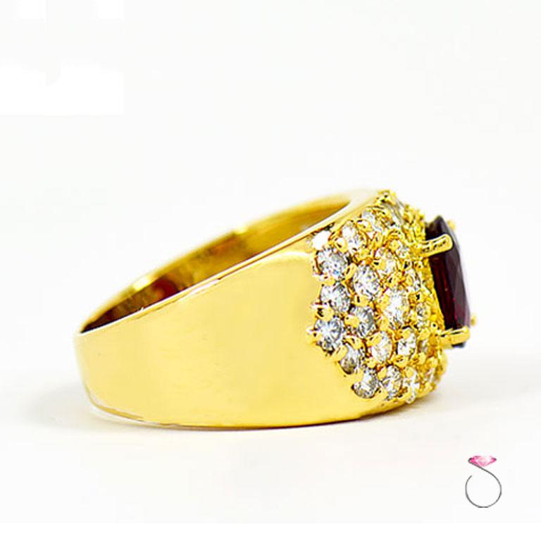 Modern Natural Ruby & Diamond Ring in 18k Yellow Gold, With GIA Ruby Origin Report.