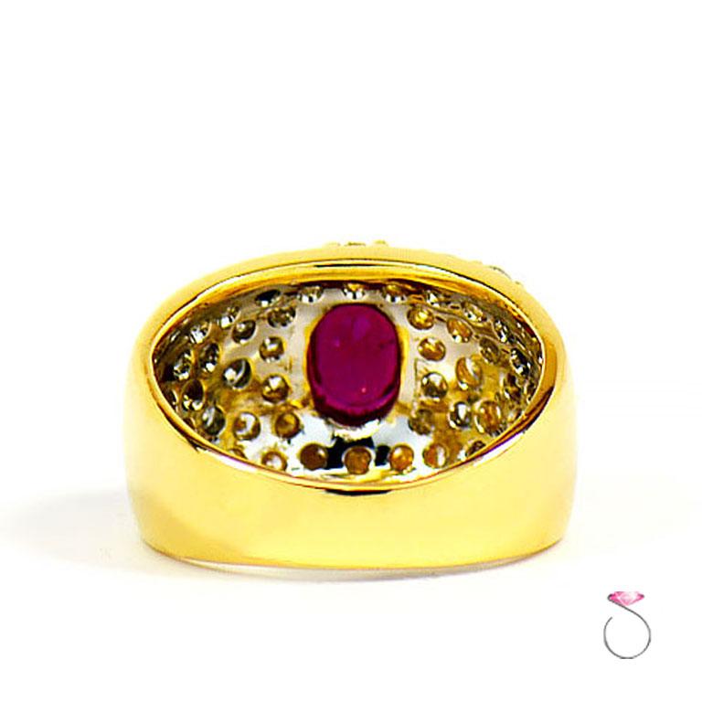 Women's Natural Ruby & Diamond Ring in 18k Yellow Gold, With GIA Ruby Origin Report.